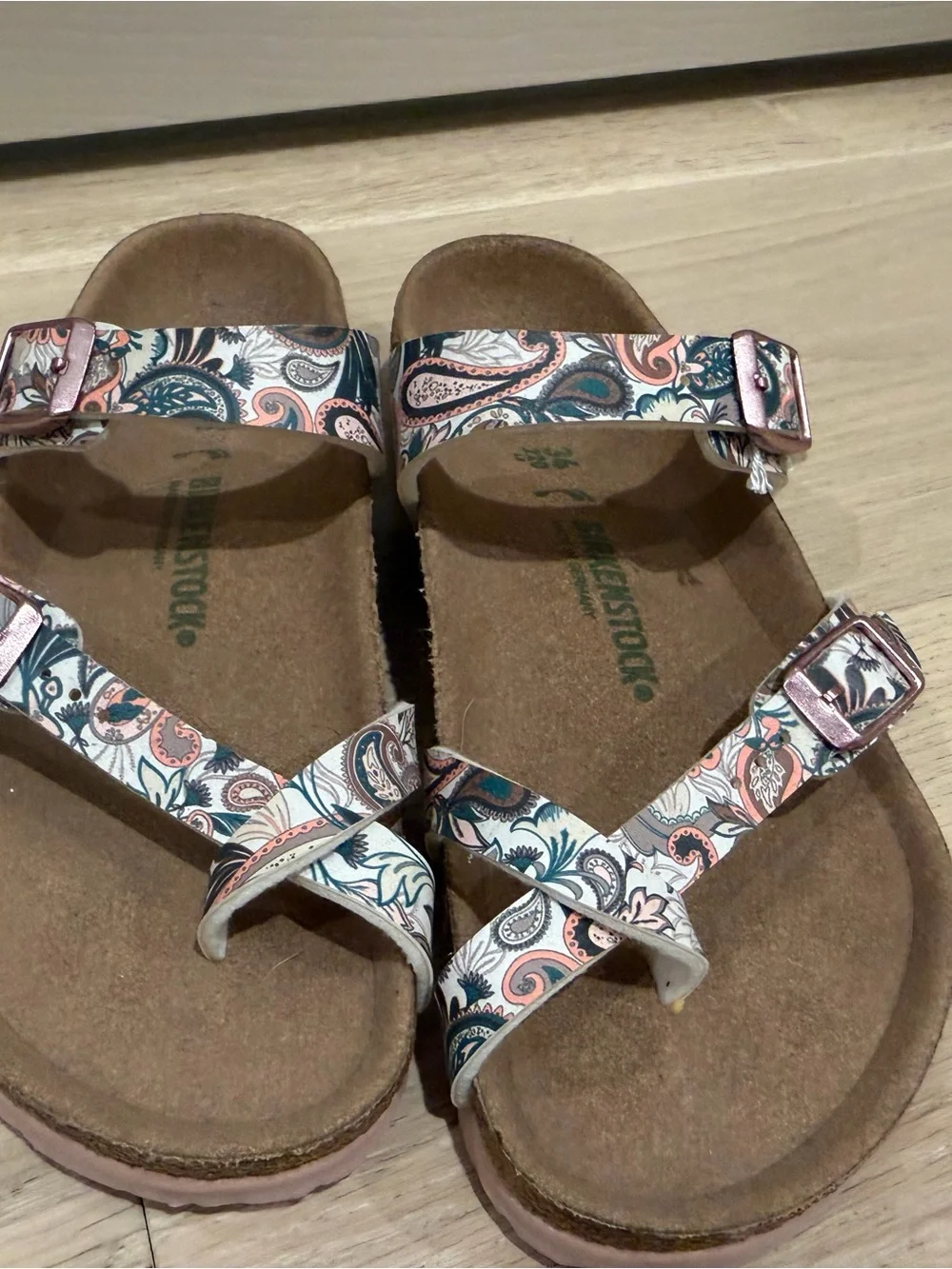 Birkenstock Kids Paisley-Print Sandals in Pink and Teal